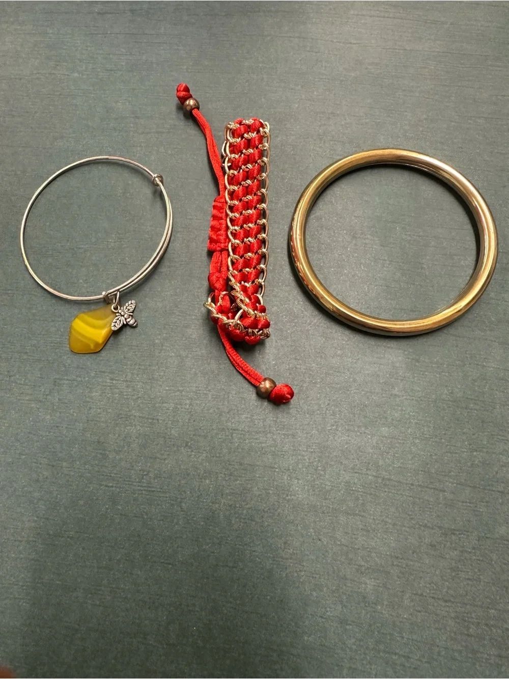 Boho Bracelet Bundle Sea Glass Bumble Bee Satin Cord Brass B12